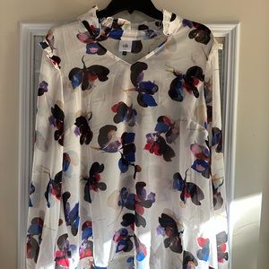 Cabi White Sheer Floral Blouse L